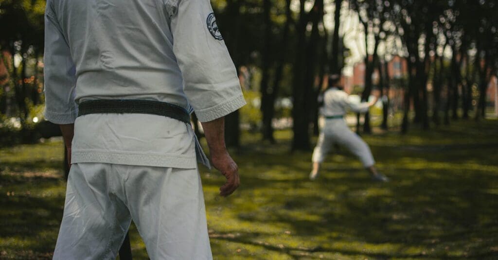 Martial arts students improving kenpo karate stances, footwork, and maintaining balance during practice